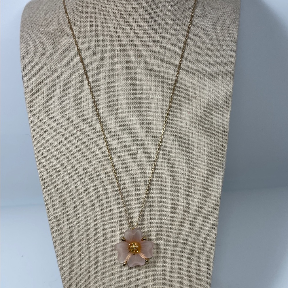 Whiting & Davis Gold Pink Flower Pendant Necklace